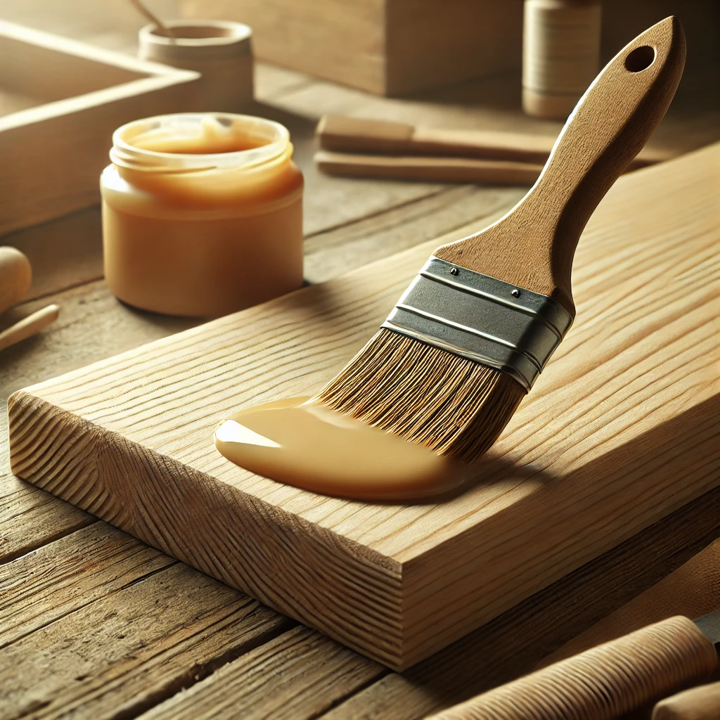 Holzbrett mit Holzleim bestreichen